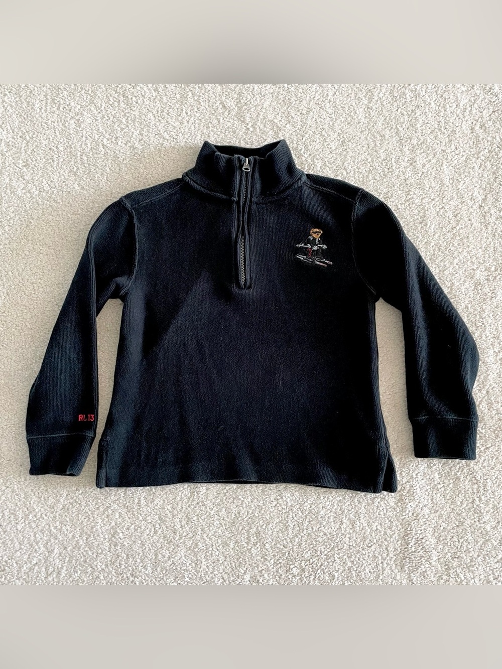 Ralph Lauren Polo Skier Bear Half Zip Black Sweater, Sz 4T